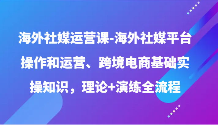 海外社媒运营课-海外社媒平台操作和运营、跨境电商基础实操知识，理论+演练全流程-创客商