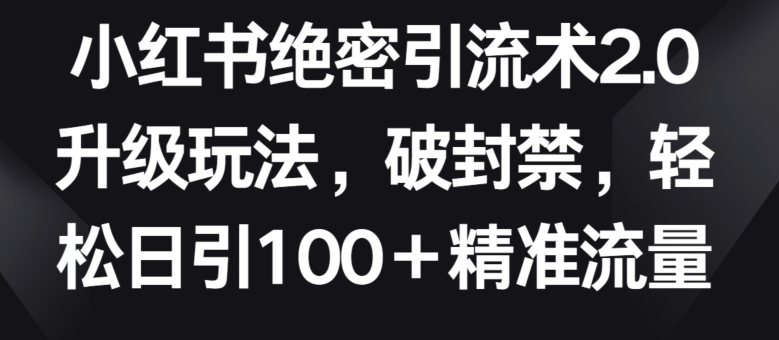 小红书绝密引流术2.0升级玩法，破封禁，轻松日引100+精准流量-创客商