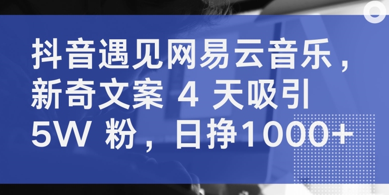 抖音遇见网易云音乐，新奇文案 4 天吸引 5W 粉，日挣1000+-创客商