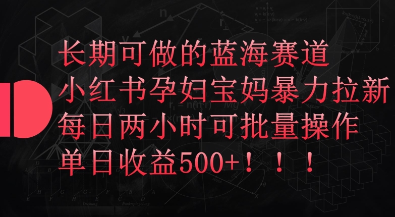 长期可做的蓝海赛道，小红书孕妇宝妈暴力拉新玩法，每日两小时可批量操作，单日收益500+-简创网