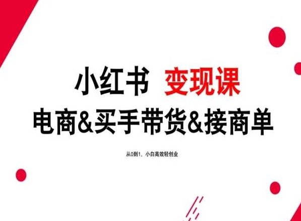 2024年最新小红书变现课，电商&买手带货&接商单，从0到1，小白高效轻创业-创客商