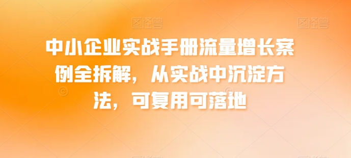 中小企业实战手册流量增长案例全拆解，从实战中沉淀方法，可复用可落地-创客商