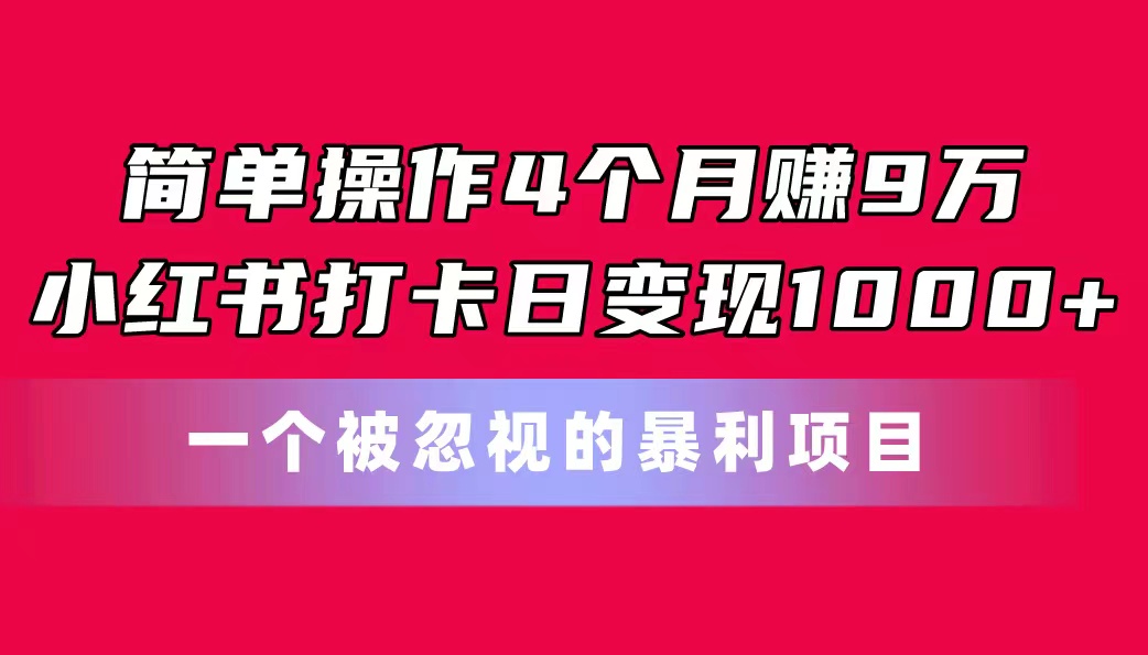 （11048期）简单操作4个月赚9万！小红书打卡日变现1000+！一个被忽视的暴力项目-创客商