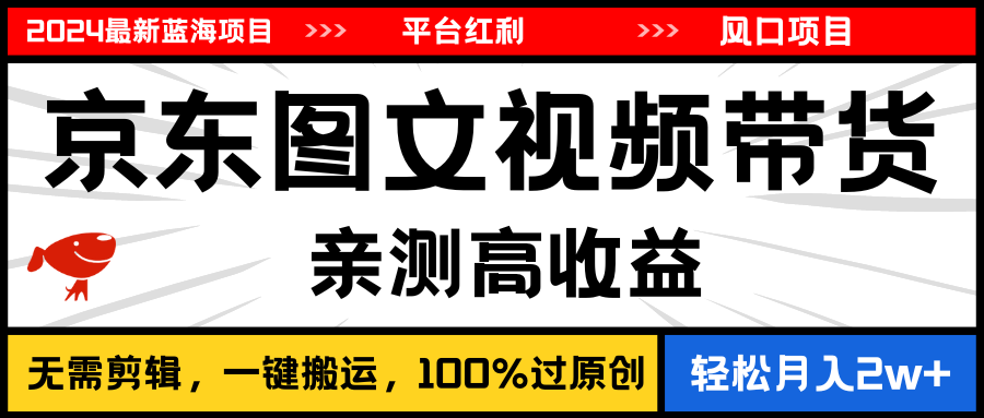 （11147期）2024最新蓝海项目，逛逛京东图文视频带货，无需剪辑，月入20000+-简创网