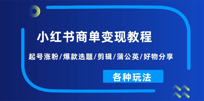 （11164期）小红书商单变现教程：起号涨粉/爆款选题/剪辑/蒲公英/好物分享/各种玩法-创客商