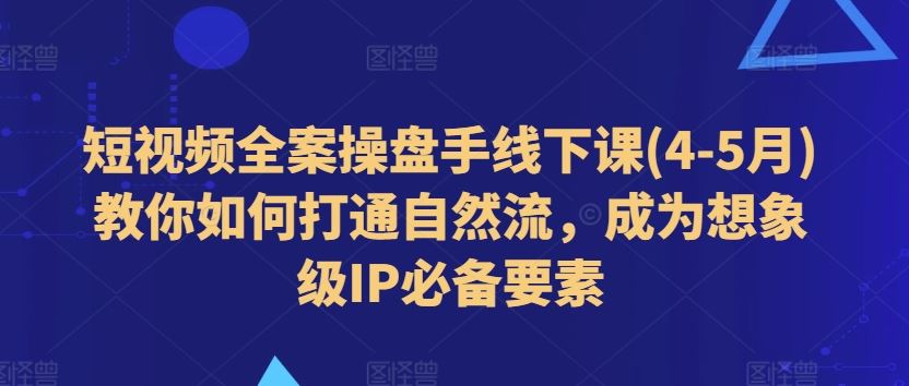 短视频全案操盘手线下课(4-5月)教你如何打通自然流，成为想象级IP必备要素-简创网