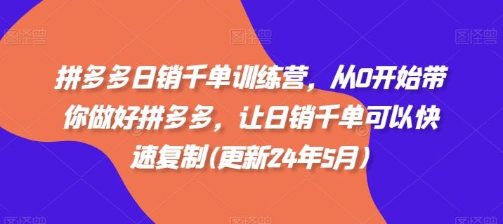 拼多多日销千单训练营，从0开始带你做好拼多多，让日销千单可以快速复制(更新24年6月)-创客商