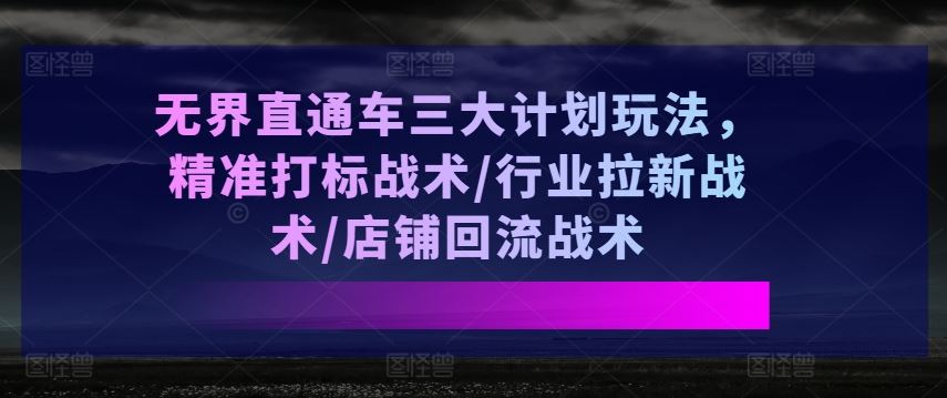 无界直通车三大计划玩法，精准打标战术/行业拉新战术/店铺回流战术-创客商