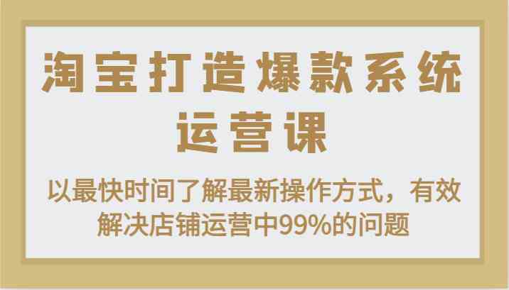 淘宝打造爆款系统运营课：以最快时间了解最新操作方式，有效解决店铺运营中99%的问题-创客商