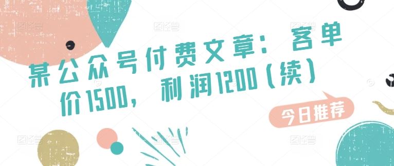 某公众号付费文章：客单价1500，利润1200(续)，市场几乎可以说是空白的-创客商