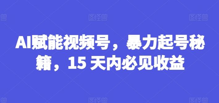 AI赋能视频号，暴力起号秘籍，15 天内必见收益【揭秘】-简创网