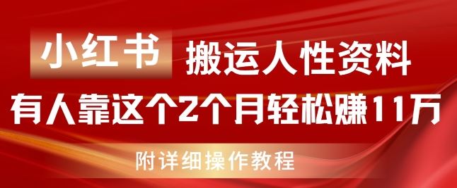 小红书搬运人性资料，有人靠这个2个月轻松赚11w，附教程【揭秘】-创客商