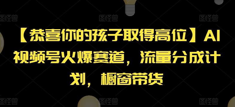 【恭喜你的孩子取得高位】AI视频号火爆赛道，流量分成计划，橱窗带货【揭秘】-创客商