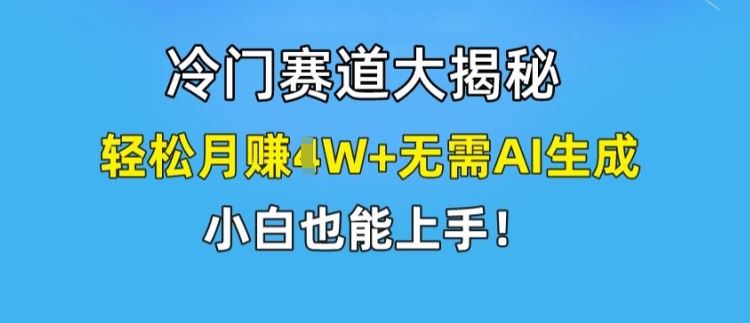 冷门赛道大揭秘，轻松月赚1W+无需AI生成，小白也能上手【揭秘】-创客商