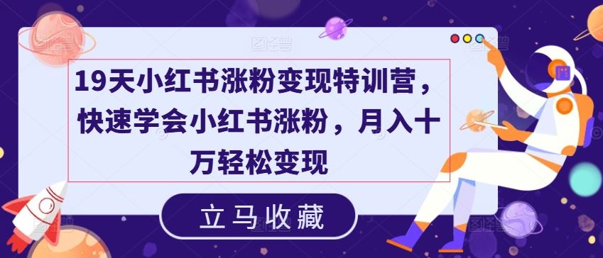 19天小红书涨粉变现特训营，快速学会小红书涨粉，月入十万轻松变现-简创网