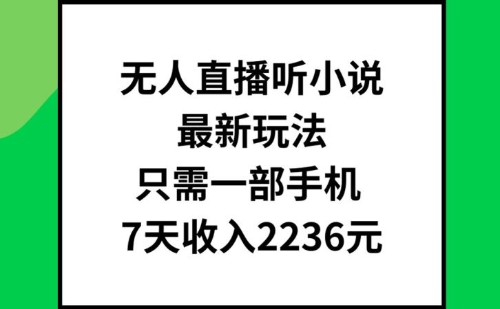 无人直播听小说最新玩法，只需一部手机，7天收入2236元【揭秘】-创客商