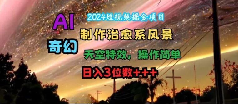 2024短视频掘金项目，AI制作治愈系风景，奇幻天空特效，操作简单，日入3位数【揭秘】-简创网