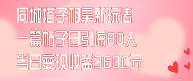 同城搭子相亲新玩法一篇帖子引流80人当日变现3600元(项目教程+实操教程)【揭秘】-简创网