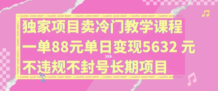 独家项目卖冷门教学课程一单88元单日变现5632元违规不封号长期项目【揭秘】-创客商