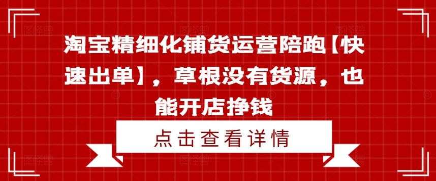 淘宝精细化铺货运营陪跑【快速出单】，草根没有货源，也能开店挣钱-创客商