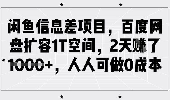 闲鱼信息差项目，百度网盘扩容1T空间，2天收益1k+，人人可做0成本-创客商