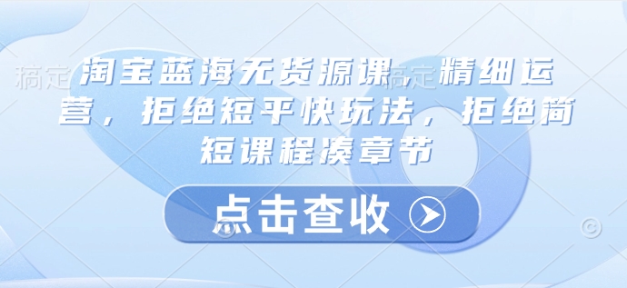 淘宝蓝海无货源课，精细运营，拒绝短平快玩法，拒绝简短课程凑章节-创客商