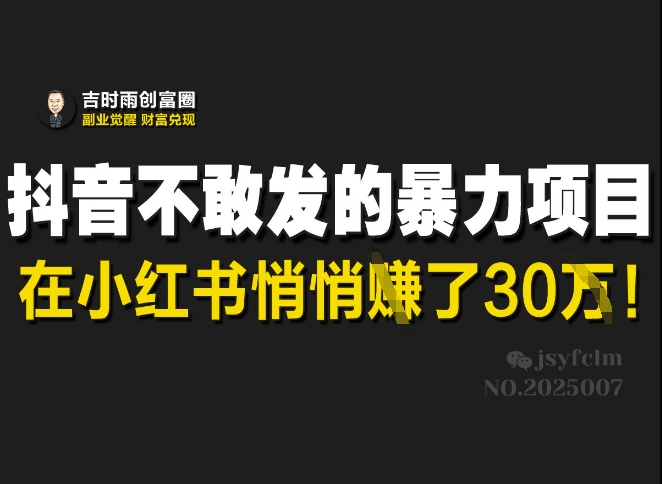 抖音不敢发的暴利项目，在小红书悄悄挣了30W-创客商