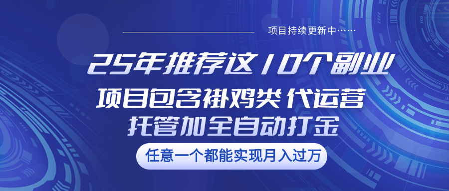 25年推荐这10个副业 项目包含褂鸡类、代运营托管类、全自动打金类-简创网