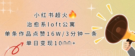 小红书超火的治愈系loft公寓，单条作品点赞16W，3分钟一条，单日变现数张-赚客网赚