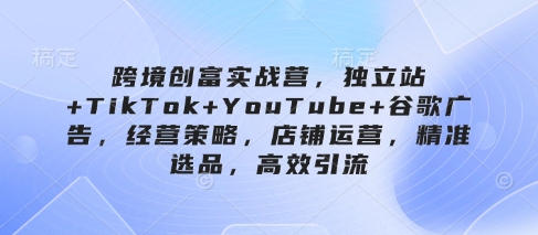 跨境创富实战营，独立站+TikTok+YouTube+谷歌广告，经营策略，店铺运营，精准选品，高效引流-赚客网赚