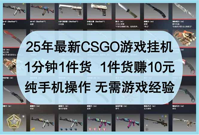 25年最新CSGO游戏挂机，1分钟1件货，1件货赚10元 纯手机操作 无需游戏经验-赚客网赚