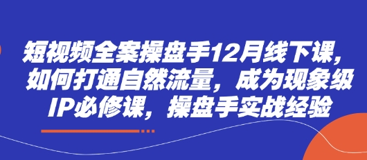 短视频全案操盘手12月线下课,如何打通自然流量,成为现象级IP必修课,操盘手实战经验-赚客网赚