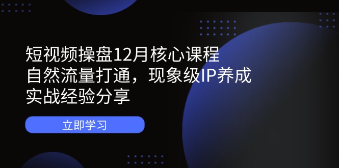短视频操盘12月核心课程：自然流量打通，现象级IP养成，实战经验分享-赚客网赚