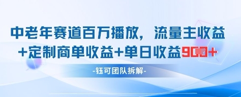 中老年赛道百万播放+流量主收益+定制收益,单日收益9张-赚客网赚