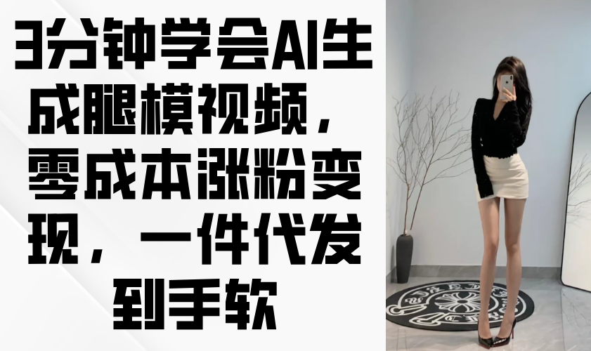 3分钟学会AI生成腿模视频，零成本涨粉变现，一件代发到手软-赚客网赚