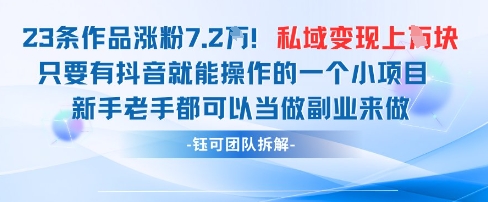 抖音私域项目23条作品涨粉7.2W，私域变现1W-赚客网赚