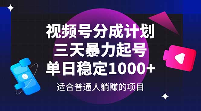视频号分成计划，三天暴力起号玩法 单日稳定1000+-赚客网赚