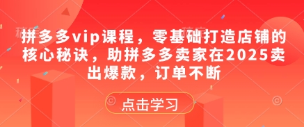 拼多多vip课程,零基础打造店铺的核心秘诀,助拼多多卖家在2025卖出爆款,订单不断-赚客网赚
