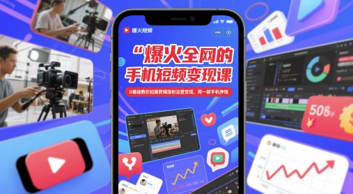 爆火全网的手机短视频变现课，0基础教你拍摄剪辑涨粉运营变现，用一部手机挣钱-赚客网赚