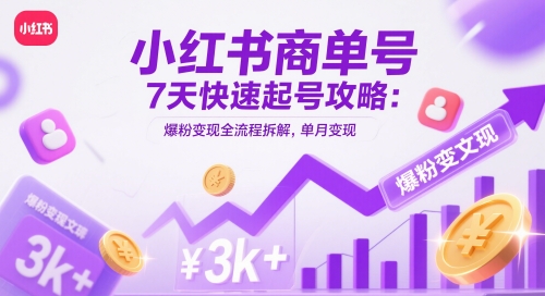 小红书商单号7天快速起号攻略：爆粉变现全流程拆解，单月变现3k+-赚客网赚