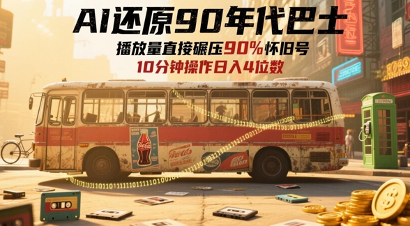 AI还原90年代巴士，一帧就让70后泪崩，播放量直接碾压90%怀旧号，每天操作十分钟，日入四位数-赚客网赚