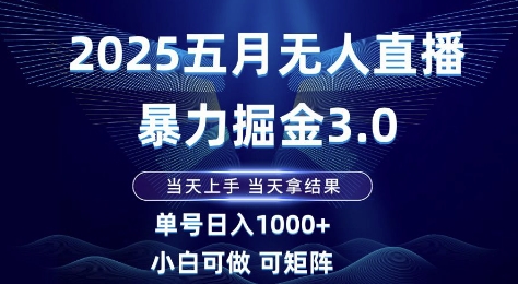 2025五月无人直播暴力掘金3.0，当天上手，当天拿结果，单号日入1k+小白可做可矩阵【揭秘】-赚客网赚