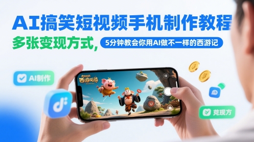 AI搞笑短视频手机制作教程，多张变现方式，5分钟教会你用AI做不一样的西游记-赚客网赚