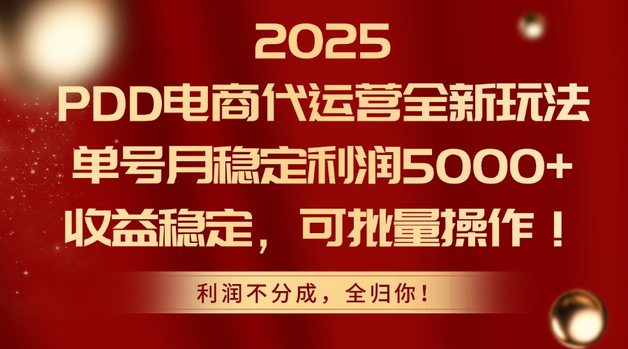 2025PDD电商代运营全新玩法,单号月稳定利润5000+,收益稳定,可批量操作-赚客网赚