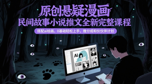原创悬疑漫画民间故事小说推文全新完整课程， 搭配ai绘画，0基础轻松上手，撸分成和伙伴计划-赚客网赚