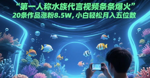 第一人称水族代言视频条条爆火，20条作品涨粉8.5W，小白轻松月入五位数-赚客网赚