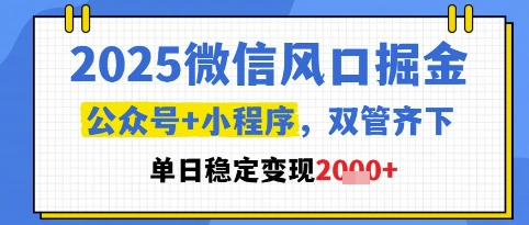 2025微信风口掘金，公众号+小程序双管齐下，单日稳定变现1k+【揭秘】-赚客网赚