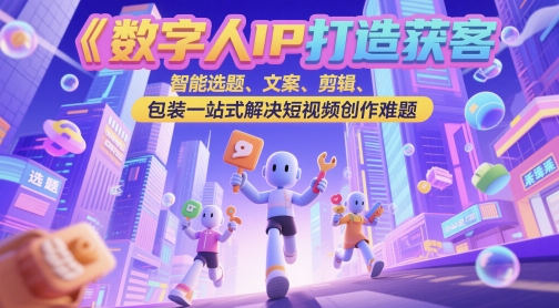 数字人IP打造获客变现实操课，智能选题、文案、剪辑、包装一站式解决短视频创作难题-赚客网赚