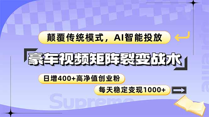 豪车视频矩阵裂变战术，颠覆传统模式，AI智能投放，日增400+高净值创业…-赚客网赚