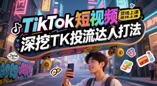 TikTok短视频带货线上课，深挖TK投流达人打法-赚客网赚